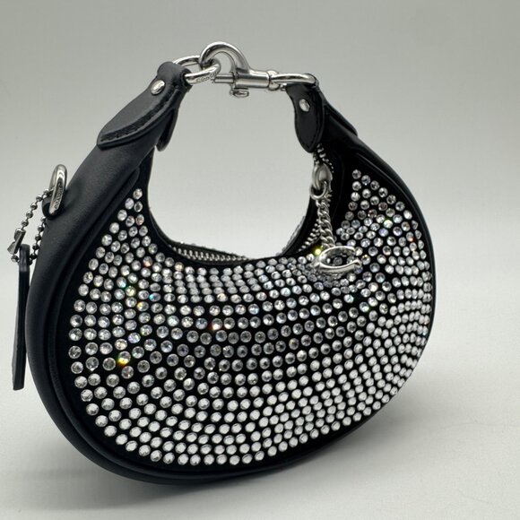 COACH Jonie crystals top handle clutch mini crossbody bag -Silver /Black - Picture 13 of 17